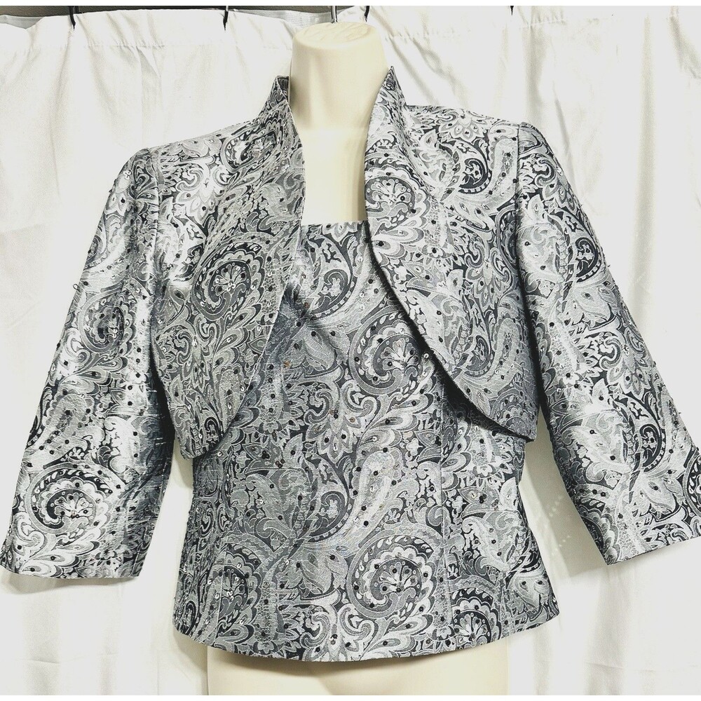 R&M Richards Imported Fabric Festive Sequin Silk Blend 2 PC Set (Blazer & Top) 8